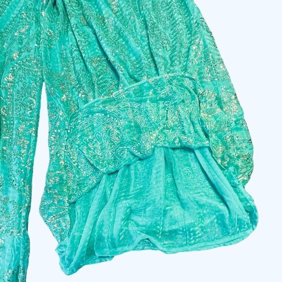 Gottex Vintage Wide Leg Aqua and Gold Paisley Pants size Medium - Picture 7 of 14